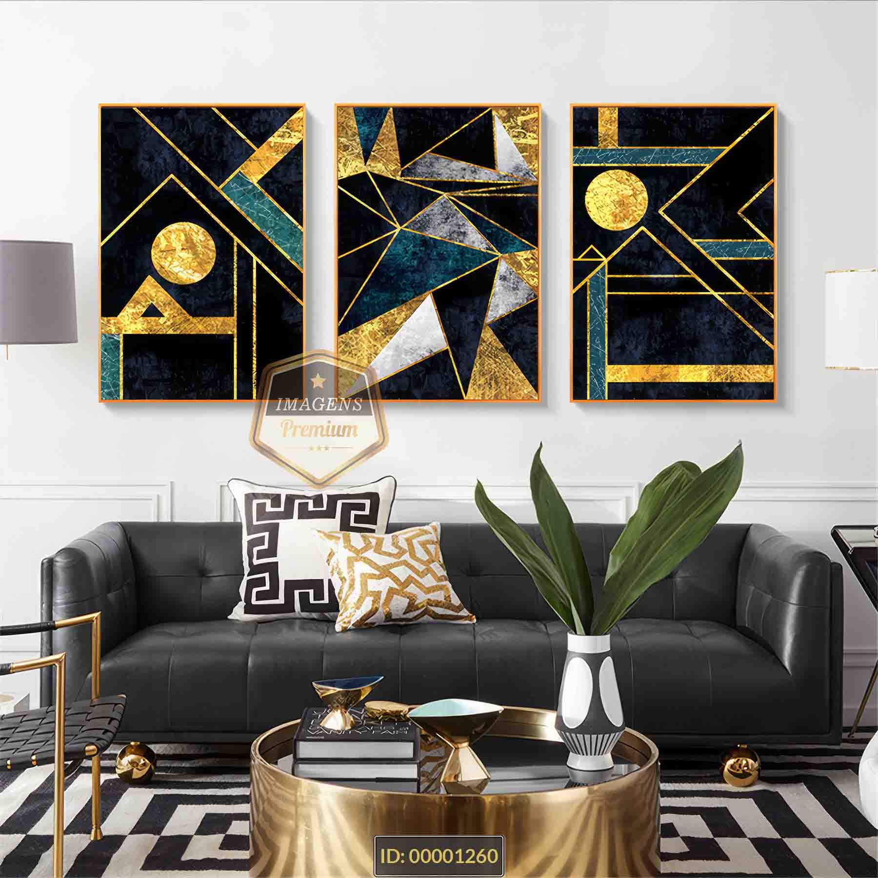 No momento, você está visualizando Arte abstrata geométrica triangular ouro preto detalhes azul dourado minimalista moderna luxuosa
